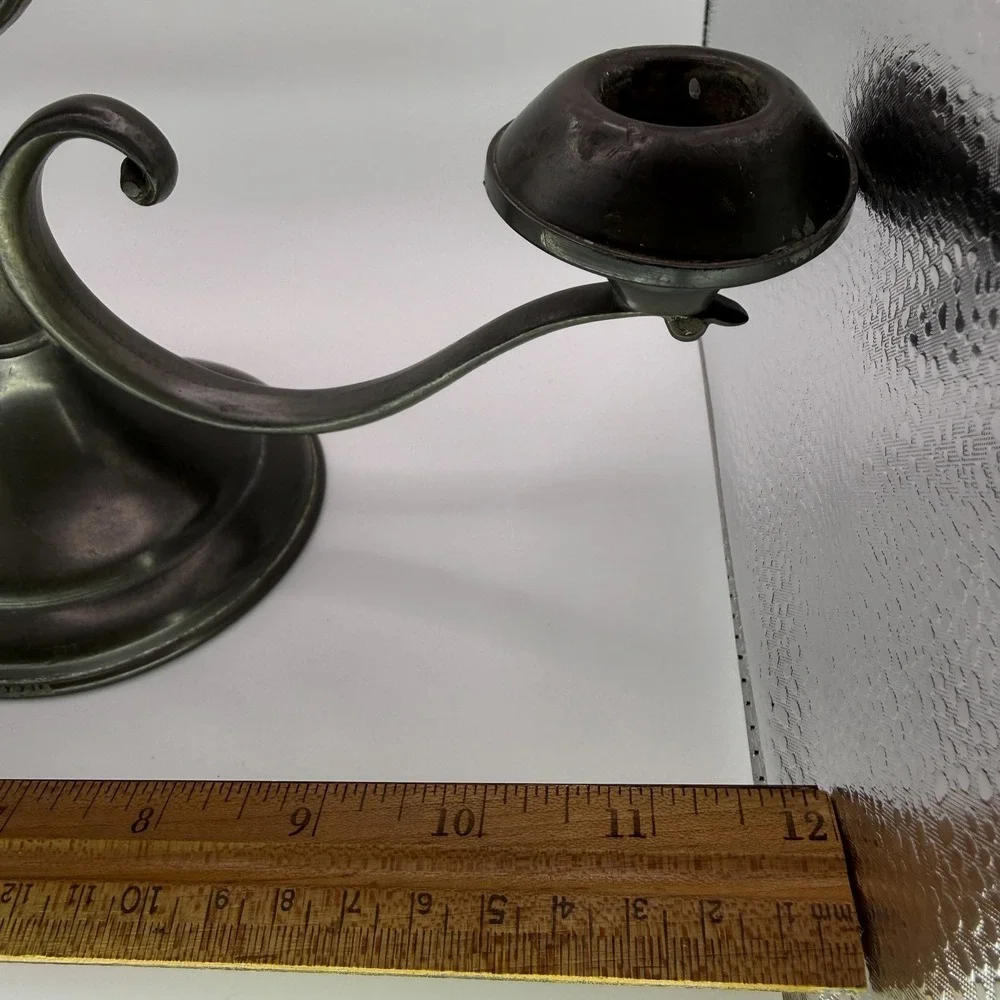 Vtg Trade Pewter S52 Ornate 2 Arm Candelabras Gothic 12